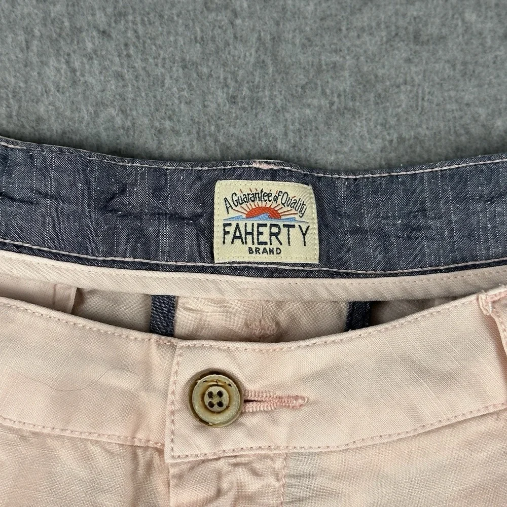 Faherty Malibu Linen Cotton Shorts Mens 38 Pink Chino Beach Preppy 9